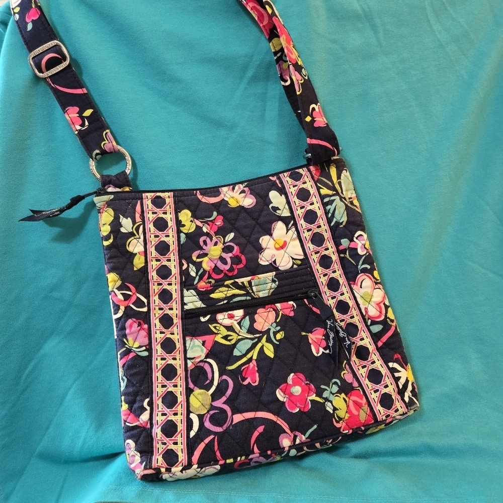 Vera Bradley Ribbons Crossbody Bag Retired Navy Pink Breast Cancer Purse